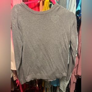 Vila Milamo grey sweater with rhinestone hearts
